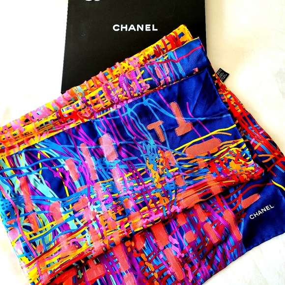 CHANEL silk scarf authentic